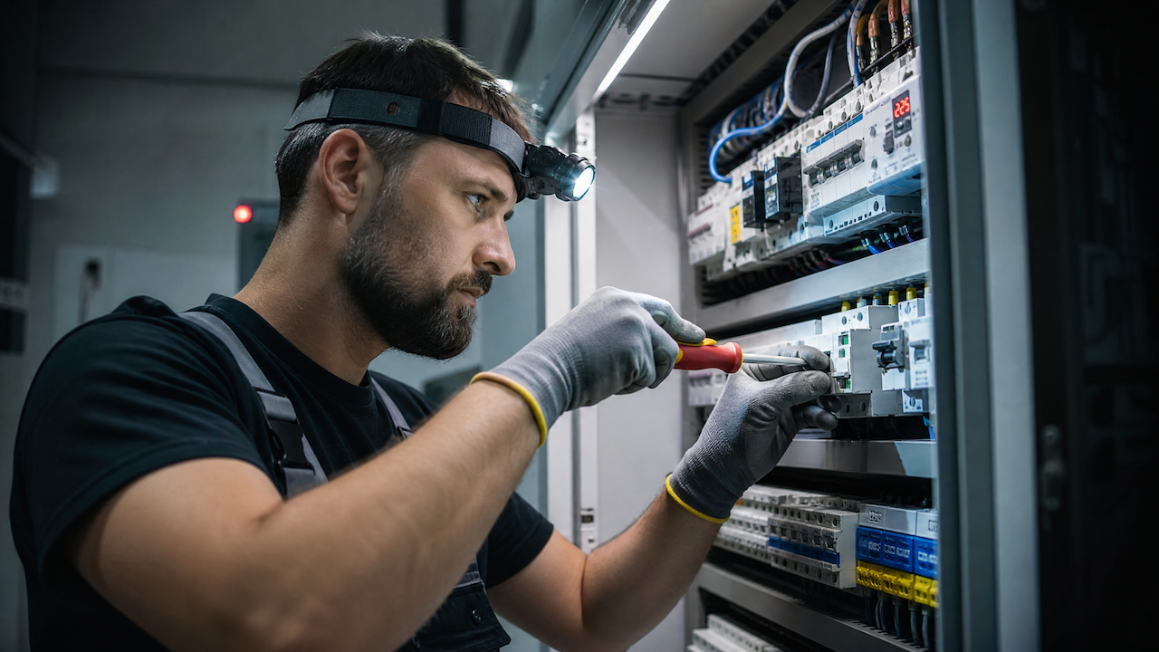 Elektriker repariert eine Unterverteilung