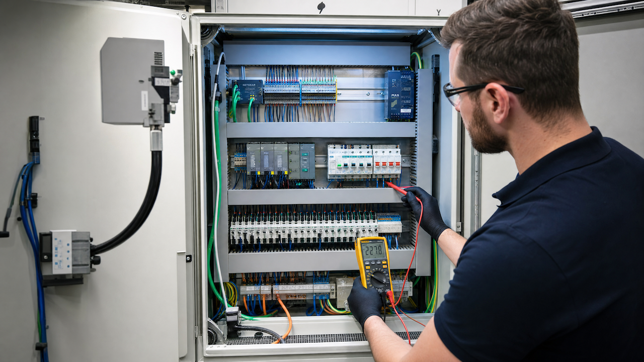 Elektroingenieur überprüft ortsfeste Anlage